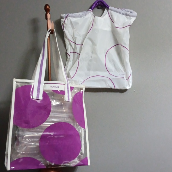 HURLEY 2 IN 1  clear with purple circle tote - Picture 1 of 11